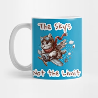 Sky Is Not The Limit - a gray cat flies wildly in the sky Mug